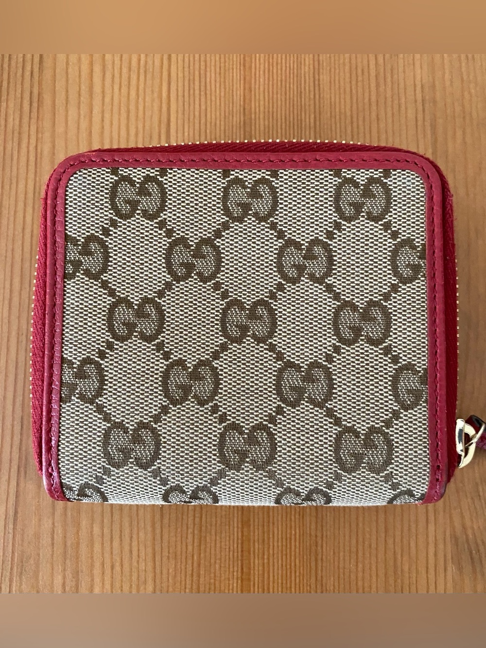 Gucci GG Monogram Canvas Red Leather Small Compact Wallet - Picture 2 of 16